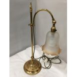 A VINTAGE BRASS DESK LAMP WITH FLUTED GLASS SHADES