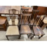 FOUR EARLY 20TH CENTURY OAK DINING CHAIRS SAND A PAIR OF HEPPLEWHITE DINING CHAIRS