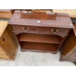 A MODERN MAHOGANY AND INLAID OPEN BOOKCASE WITH TWO DRAWERS TO TOP, 30" WIDE