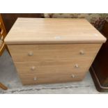 A MODERN THREE DRAWER BEDROOM CHEST, 31" WIDE
