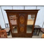 A VICTORIAN WALNUT DOUBLE MIRROR-DOOR WARDROBE WITH TWO DRAWERS TO THE BASE, 63" WIDE
