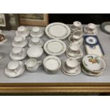 A QUANTITY OF CHINA TEACUPS, SAUCERS, PLATES, ETC TO INCLUDE ROYALE DOULTON 'PASTORALE', CROWN