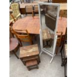 A NEST OF THREE SHEESHAM TABLE AND WHITE CHEVAL MIRROR