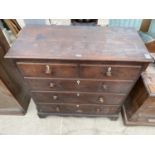 A 19TH CENTURY OAK CHEST OF TWO SHORT AND THREE GRADUATED DRAWERS, 44.5" WIDE
