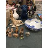 AN ASSORTMENT OF COLLECTABLES TO INCLUDE WIZARD AND DRAGON FIGURES, A TANDEM BIKE, A SMALL