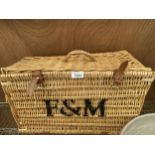 A WICKER F&M PICNIC HAMPER BASKET