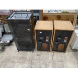 AN ASSORTMENT OF STEREO ITEMS TO INCLUDE TWO WOODEN CASED SPEAKERS