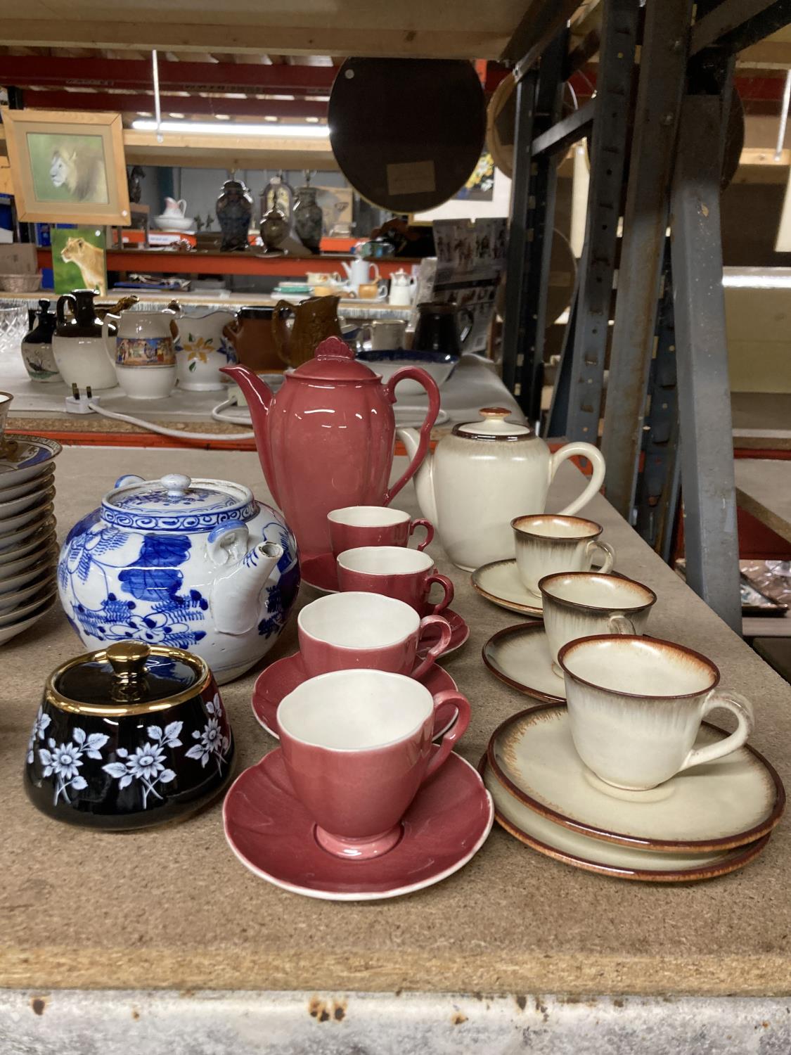 A CARLTONWARE COFFEE POT AND FOUR CUPS AND SAUCERS, WEST GERMAN TEAPOT WITH CUPS AND SAUCERS AND A - Image 2 of 3