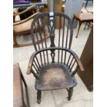A WINDSOR COUNTRY ELM 19TH CENTURY STICK BACK CHAIR WITH CRINOLINE BOW