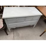 A PAINTED CHEST OF TWO SHORT AND TWO LONG DRAWERS, WITH GLASS KNOBS, 41" WIDE