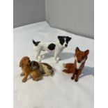 THREE CERAMIC ITEMS TO INCLUDE A BESWICK FOX, A JACK RUSSELL AND AN AYNSLEY ORNAMENT OF TWO SPANIELS