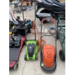 A CHALLENGE ELECRIC LAWN MOWER AND A FLYMO HOVERVAC