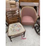 A LLOYD LOOM BEDROOM CHAIR AND AN EDWARDIAN MAHOGANY AND INLAID BEDROOM CHAIR