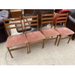 A SET OF FOUR RETRO TEAK LADDERBACK DINING CHAIRS