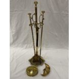 BRASS ITEMS TO INCLUDE A COMPANION SET, LIDDED BOX AND A CRESENT MOON STYLE DISH