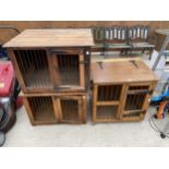 THREE WOODEN PET CAGES