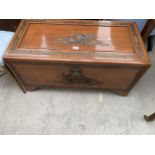 AN EARLY 20TH CENTURY CAMPHOR WOOD CHEST, 37" WIDE