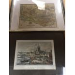 A FRAMED PRINT OF COLOGNE FROM THE NORTH WESTSIDE AND A FRAMED PRINT OF A MAP OF BRISTOL, CLIFTON