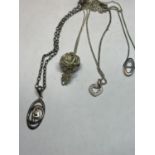 FOUR SILVER NECKLACES WITH PENDANTS