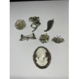 SEVEN MARKED SILVER BROOCHES