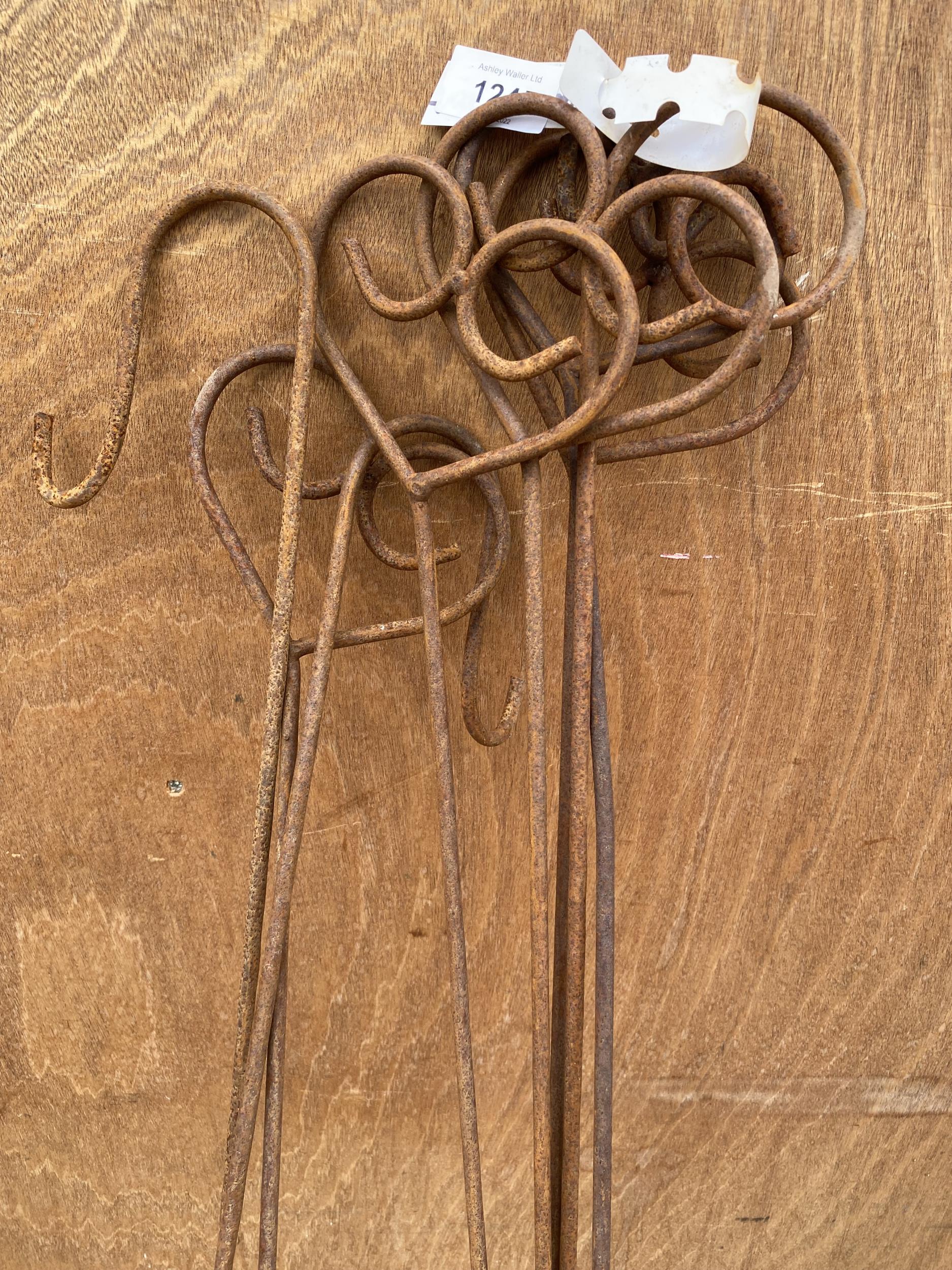 A SET OF EIGHT ASSORTED DECORATIVE WROUGHT IRON PLANT SUPPORTS - Image 2 of 3