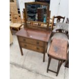 AN EARLY 20TH CENTURY OAK DRESSING CHEST AND SMALL GATELEG TABLE