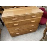A MID 20TH CENTURY LIGHT OAK CHEST OF TWO SHORT AND THREE LONG DRAWERS, 42" WIDE