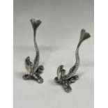 TWO MARKED 800 SILVER DOLPHIN SHAPED PLACECARD/MENU HOLDERS