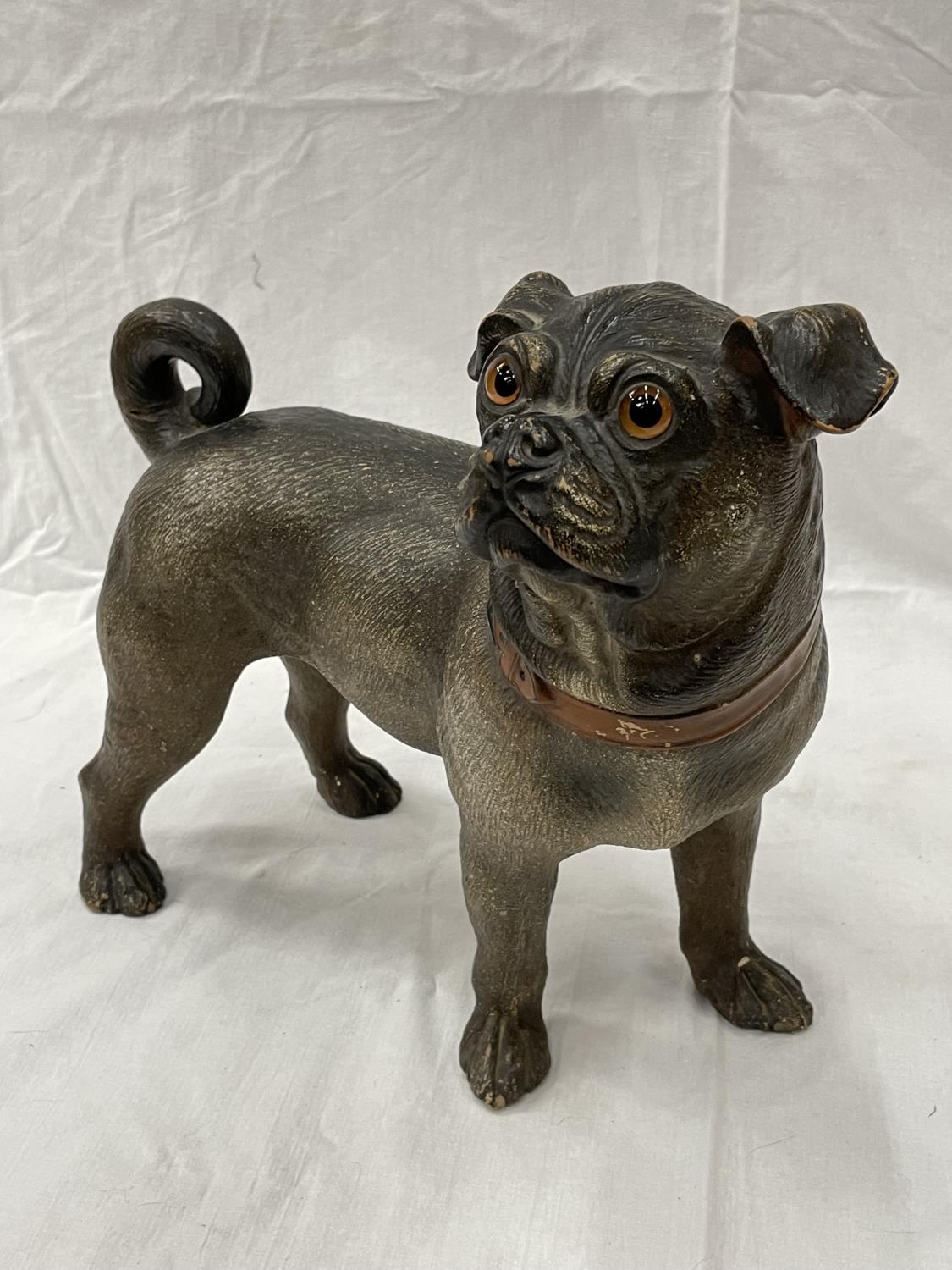 A LATE 19TH CENTURY AUSTRIAN HAND PAINTED TERRACOTTA PUG NOSED DOG HEIGHT 31CM A/F - Image 2 of 5