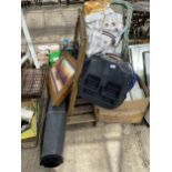 AN ASSORTMENT OF HOUSEHOLD CLEARANCE ITEMS TO INCLUDE A CAR SEAT AND PRINTS