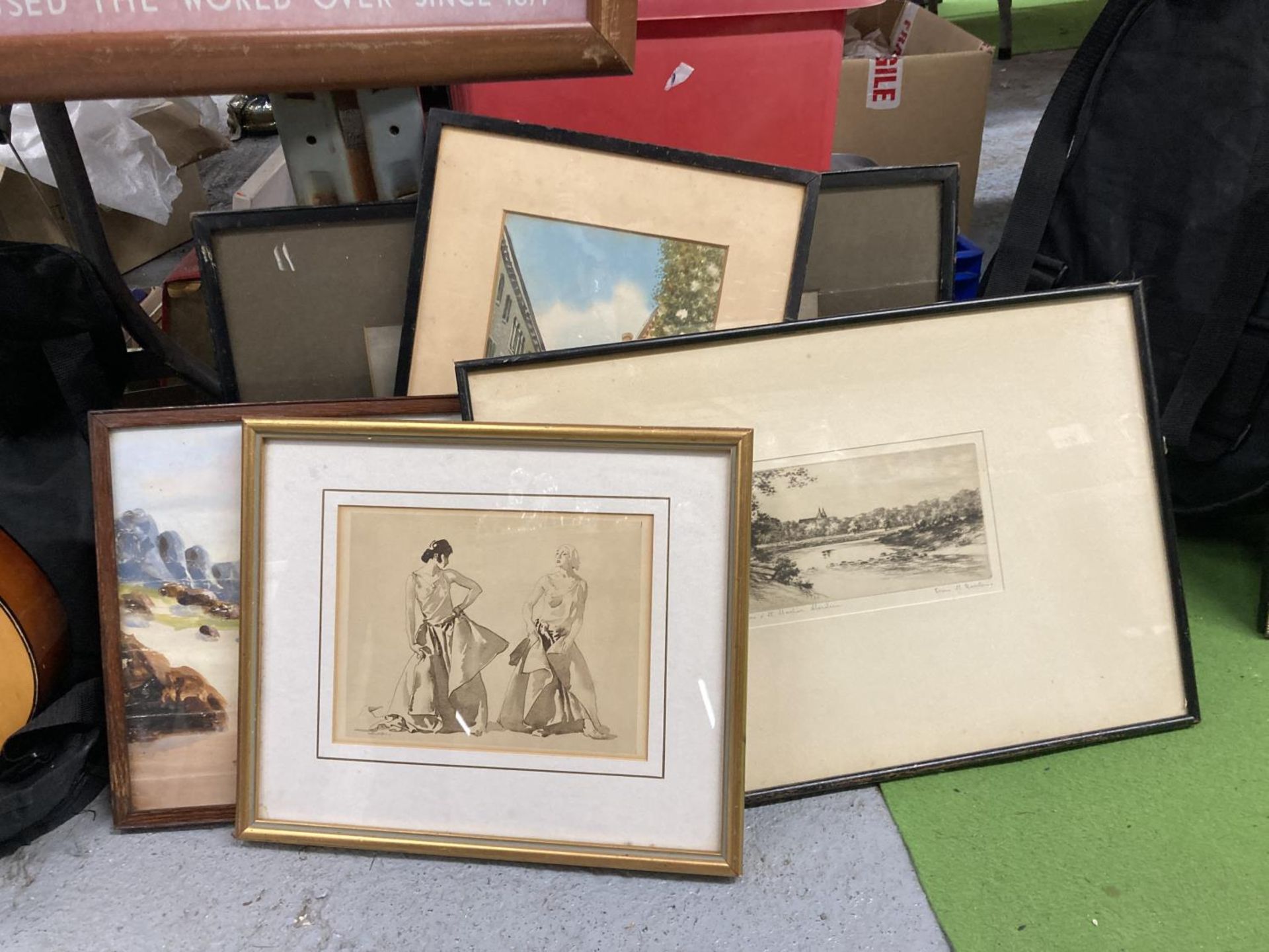 FIVE FRAMED PRINTS TO INCLUDE 'THUNDER DANCE' BY SIR WILLIAM RUSSELL FLINT, THE TEVIN TOWERS'