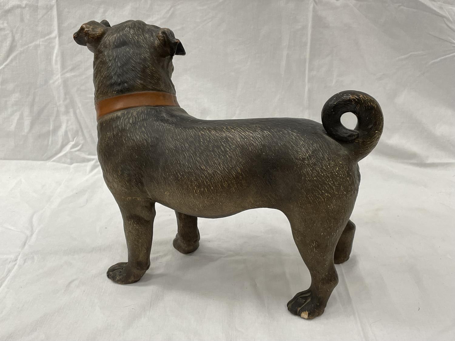 A LATE 19TH CENTURY AUSTRIAN HAND PAINTED TERRACOTTA PUG NOSED DOG HEIGHT 31CM A/F - Image 4 of 5