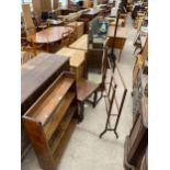 A MID 20TH CENTURY OAK FOUR TIER OPEN BOOKCASE, 30" WIDE, NEST OF TWO TABLES AND CHEVAL MIRROR