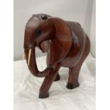 A LARGE HARDWOOD ELEPHANT MODEL HEIGHT 38CM