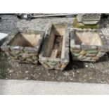 THREE RECONSTITUTED STONE GARDEN POTS