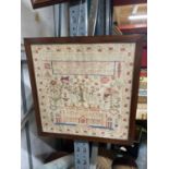 AN ANTIQUE FRAMED SAMPLER DATED 1851 50CM X 52CM