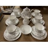 A QUANTITY OF WEDGWOOD 'APRIL FLOWERS' CHINA TO INCLUDE CUPS, SAUCERS,S PLATES, TEAPOT, CREAM JUG,