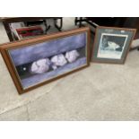 TWO FRAMED PIG PRINTS