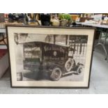 A LARGE FRAMED VINTAGE PHOTOGRAPHIC STYLE PRINT OF 'VINA SANTA RITA' WINE VAN 104CM X 78CM