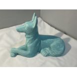 A ST CLEMETS FRANCE LARGE TURQUOISE DOG FIGURE