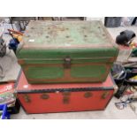 A LARGE TIN STORAGE TRUNK AND A FURTHER STORAGE TRUNK