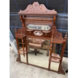 A LATE VICTORIAN MAHOGANY OVERMANTEL MIRROR, 53X48"