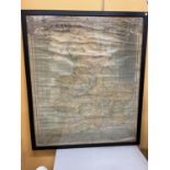 A VINTAGE FRAMED MAP OF ENGLAND AND WALES 114CM X 97CM (A/F)
