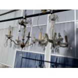 TWO GLASS CHANDELIER STYLE LIGHT FITTINGS, ONE FOUR BRANCH AND ONE FIVE BRANCH