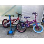 TWO CHILDS BIKES AND A SCOOTER