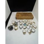 TWENTY FOUR VARIOUS RINGS IN A VINTAGE BOX