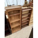 OPEN PINE FOUR TIER BOOKSHELVES AND STAINED BOOKSHELVES