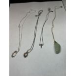 FOUR SILVER NECKLACES WITH PENDANTS