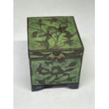 AN ORIENTAL METAL AND ENAMEL LIDDED BOX