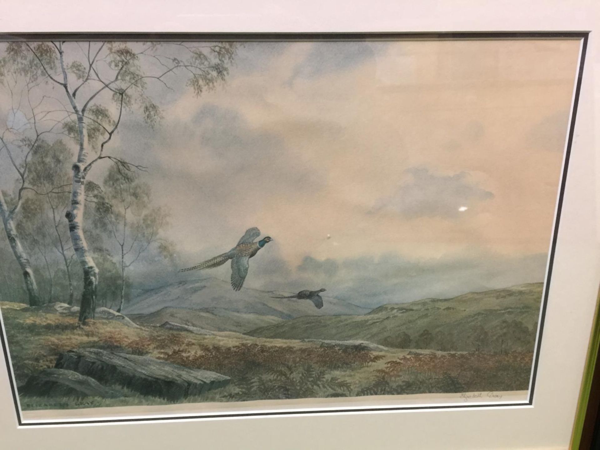 TWO LARGE FRAMED PRINTS SIGNED BY ELIZABETH GRAY, ONE OF DUCKS FLYING OVER WATER, THE OTHER - Image 3 of 3